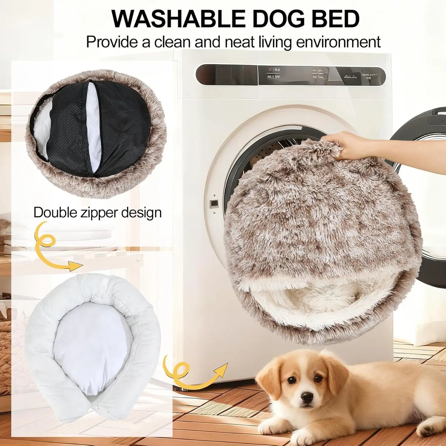 Cozy Hooded Pet Bed For Cats And Small Dogs With Removable Washable Cover