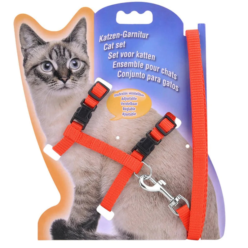 Adjustable Cat Collar Harness Leash Set Nylon Kitten Friendly