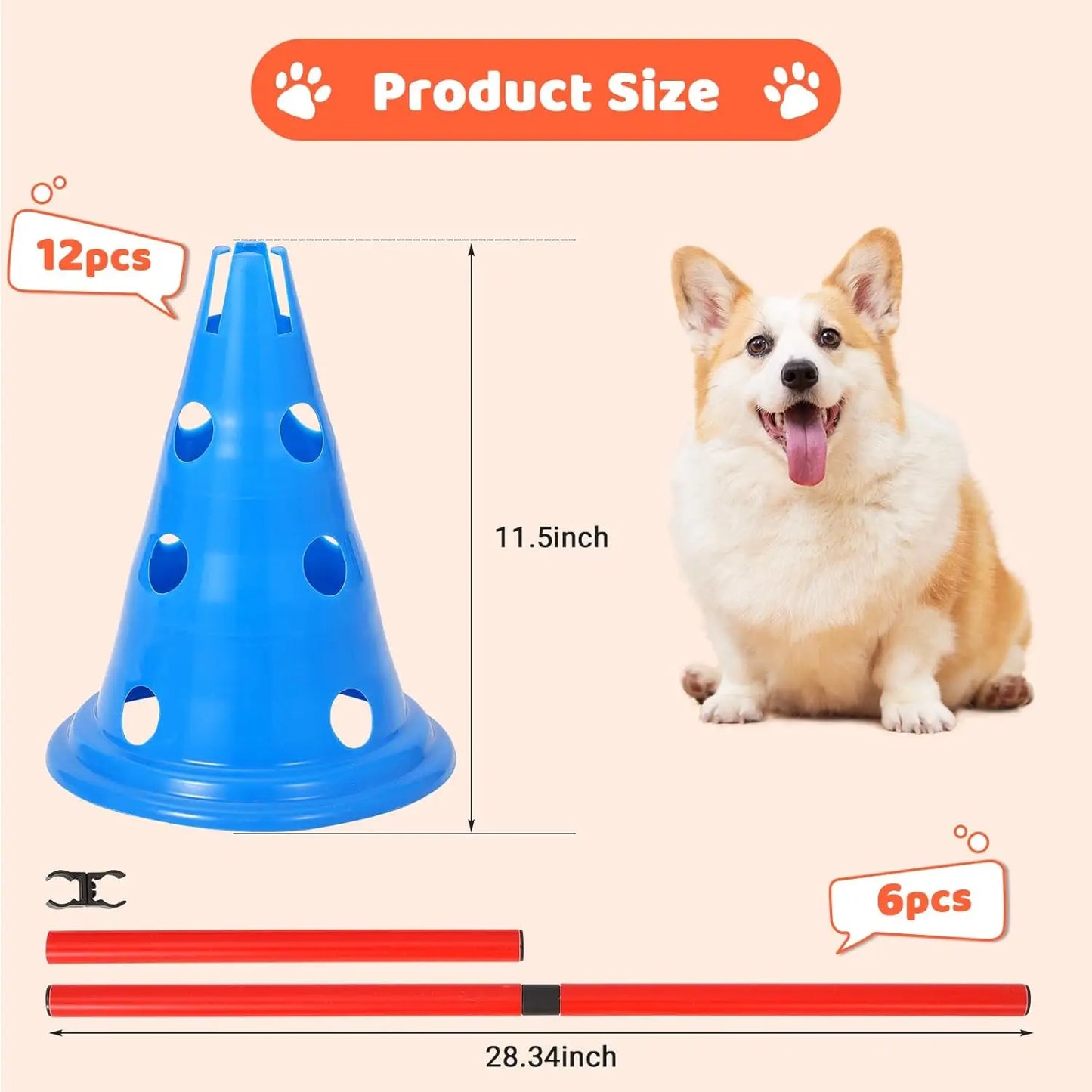 HiMISS Dog Agility Hurdle Cone Set With 12 Cones Rods