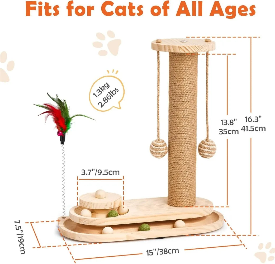 KYJGCN Sisal Cat Scratching Post Indoor With 2Tier Ball Track