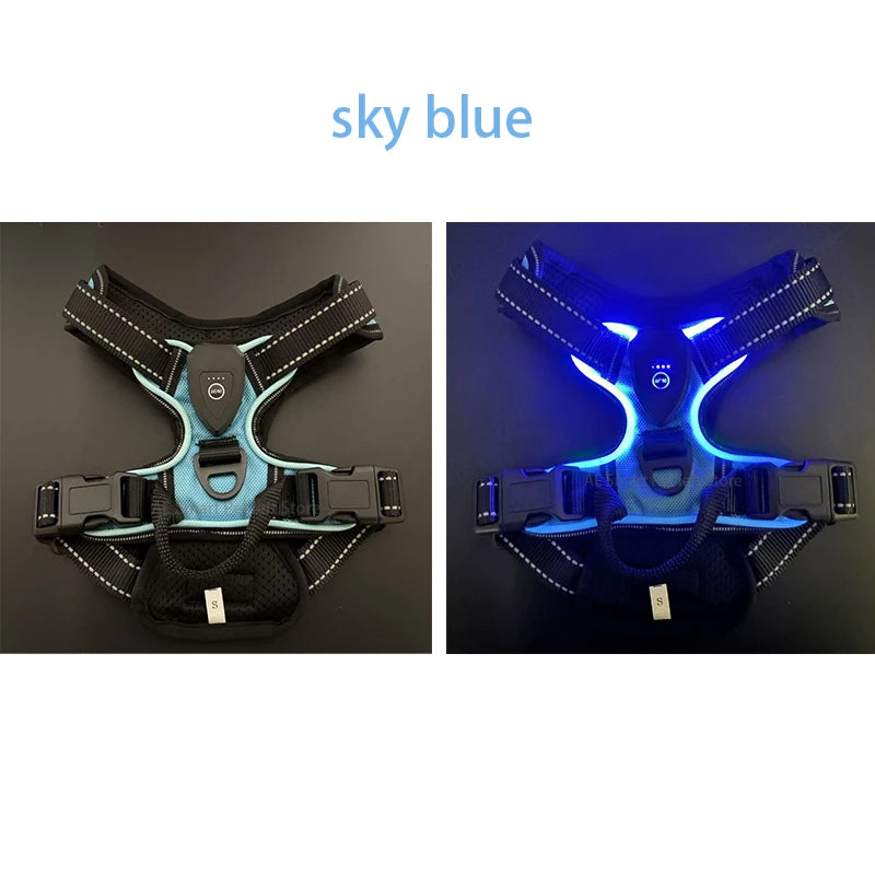 LED Luminous Dog Harness No Pull Adjustable Vest Harness Rechargeable