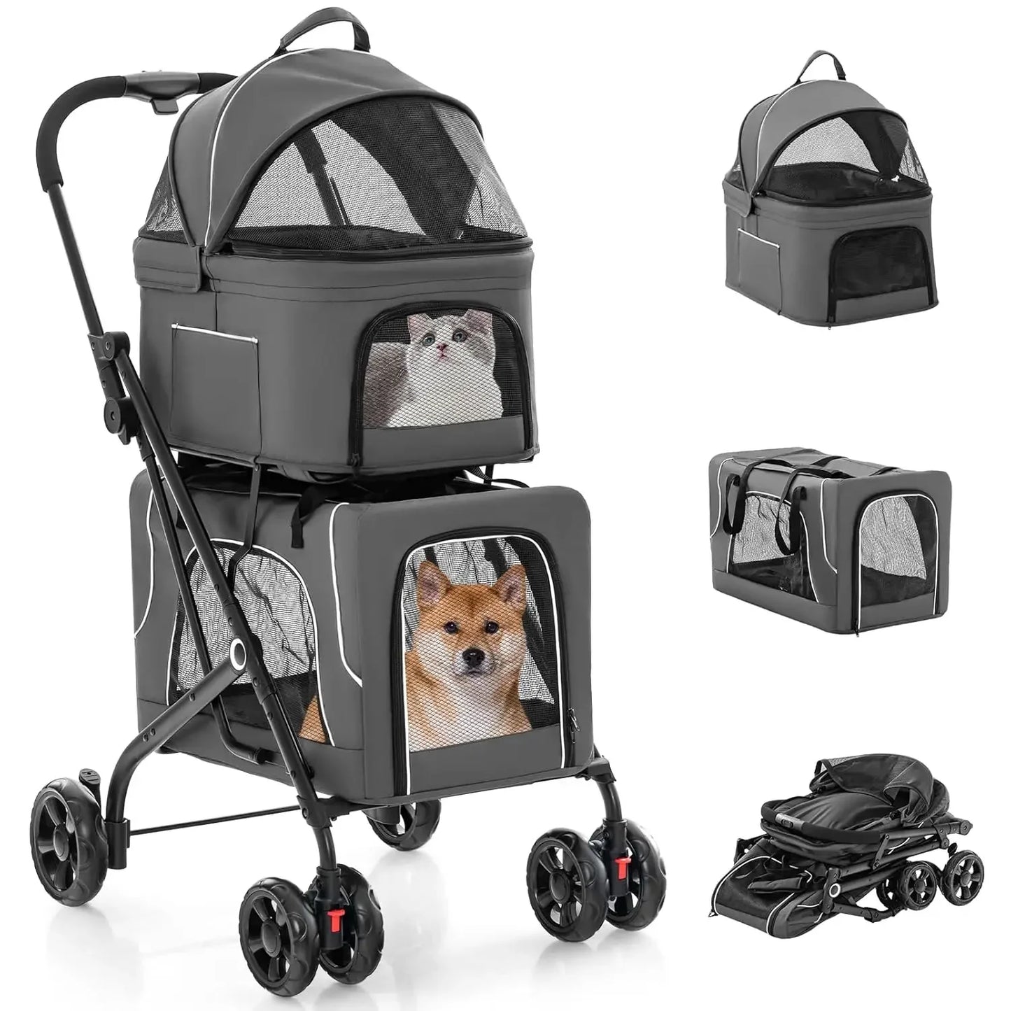 Cat Stroller With Removable Carrycot And Safety Belt