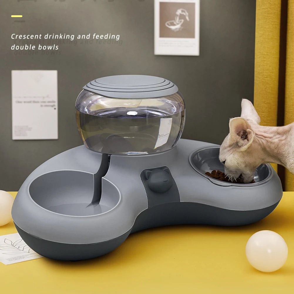 2 In 1 Cat Food Bowl With Anti Slip Water Dispenser