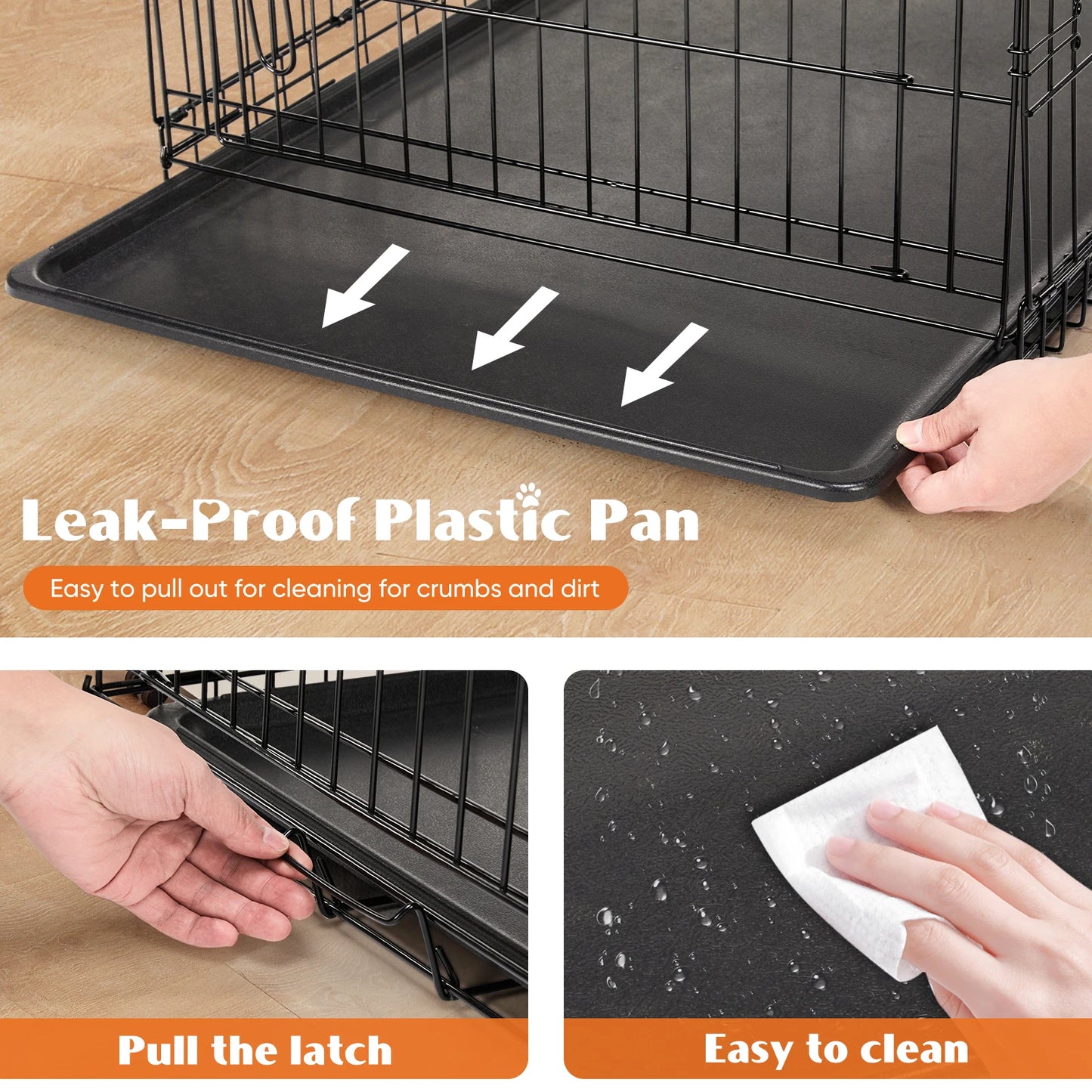 JHK Folding Metal Dog Cage With Leak Proof Pan