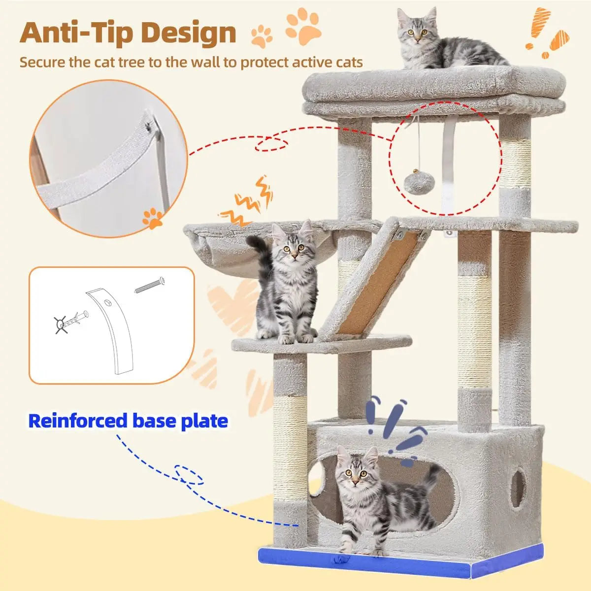 Taoqimiao Cat Tree Indoor Cats Luxury Condo With Adjustable Baskets