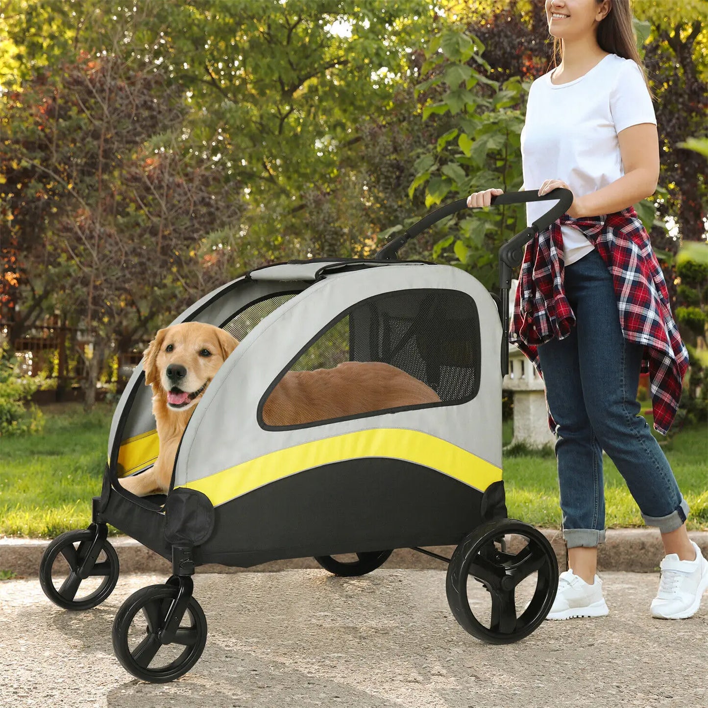Heavy Duty Dog Stroller Foldable Double Door Jogger Cart