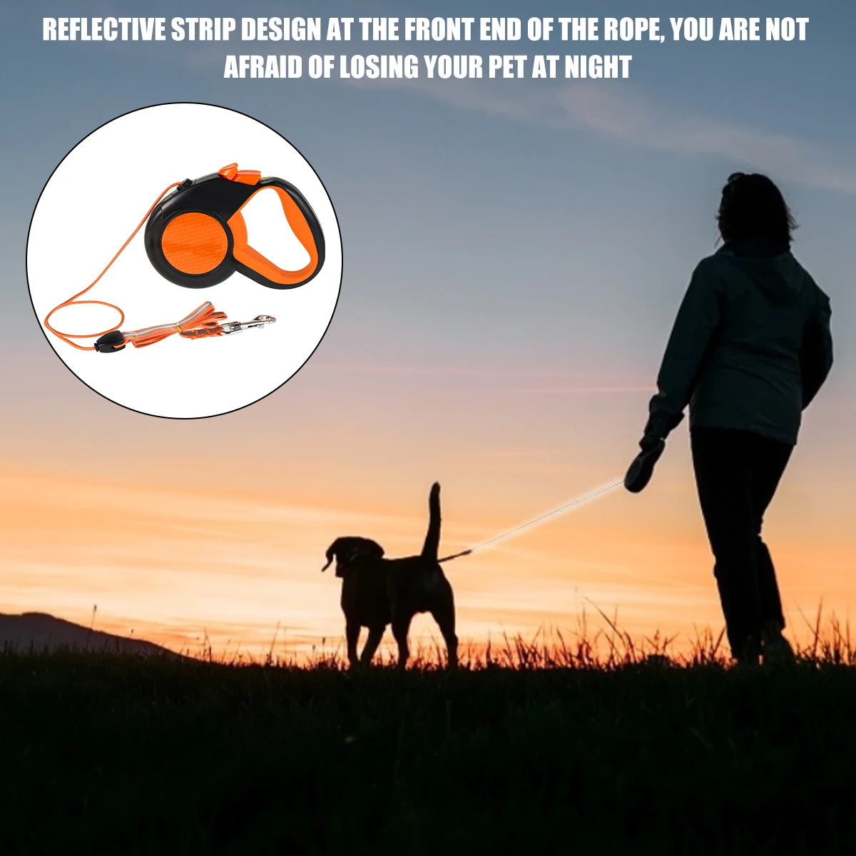 Retractable Dog Leash Heavy Duty With Reflective Tape Non Slip Handle