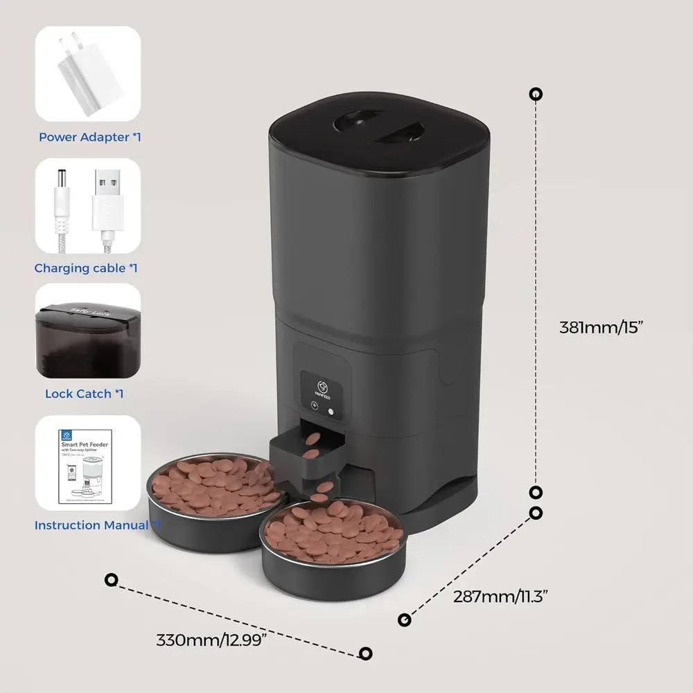 XMSJ Automatic Cat Feeder Dispenser With Dual Stainless Bowls