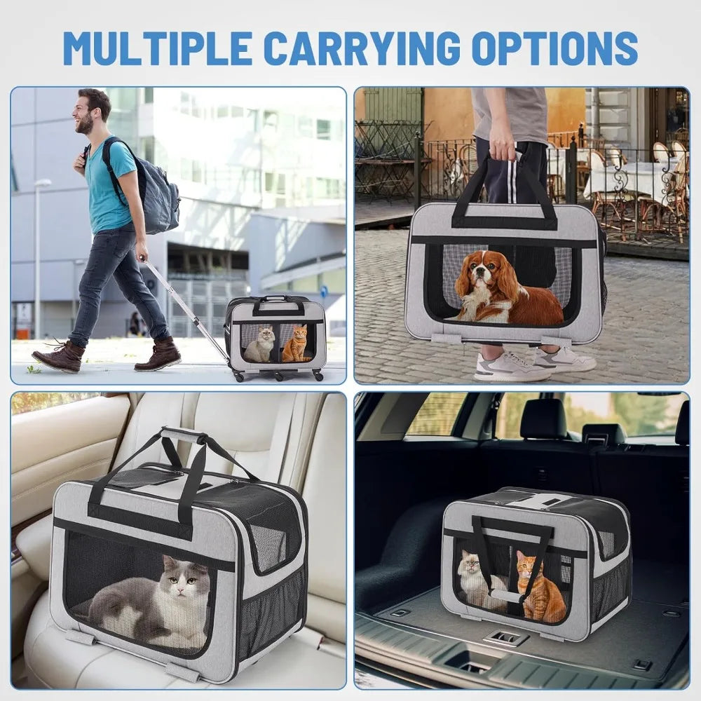 Double Pet Carrier With Wheels For Small Dogs And Cats