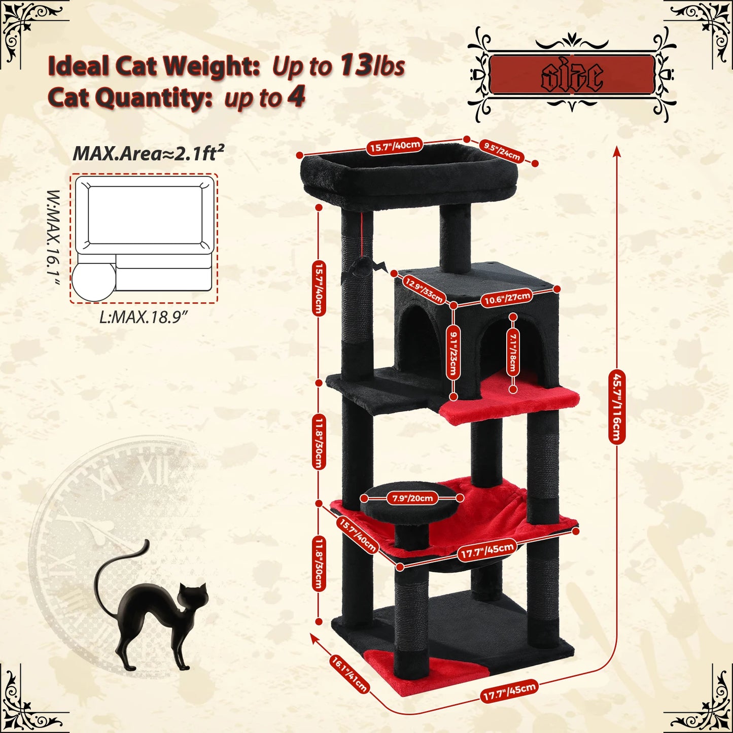 PAWZ Road Gothic Cat Tree Indoor Tower With Hammock