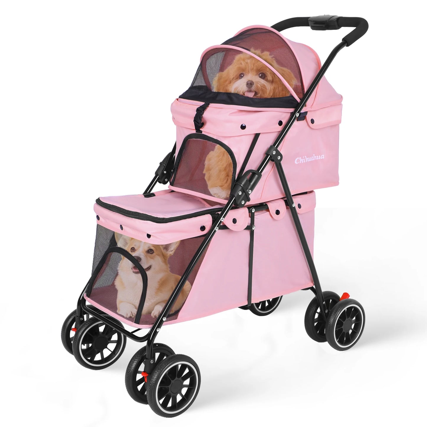 CHIHUAHU Foldable Double Pet Stroller With Detachable Carriers