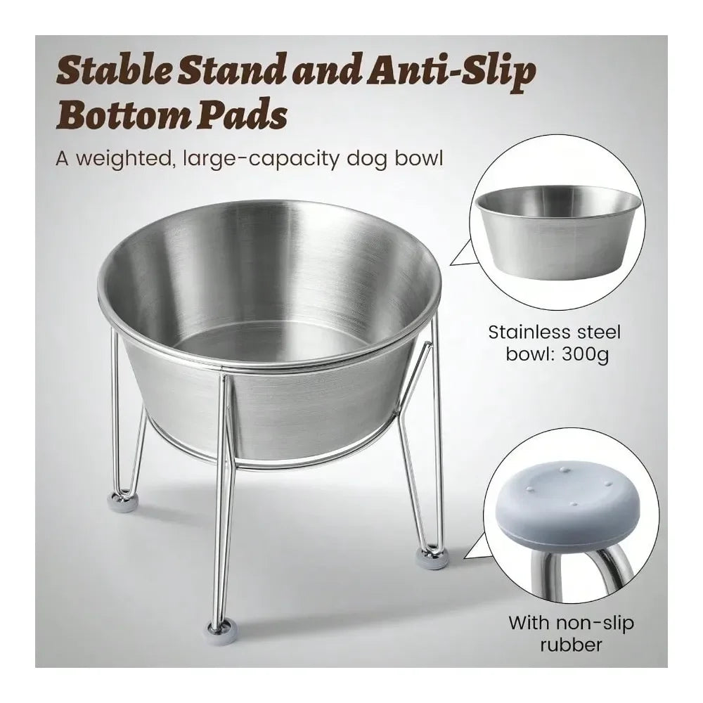 Raised Stainless Steel Dog Bowl With Non Slip Base