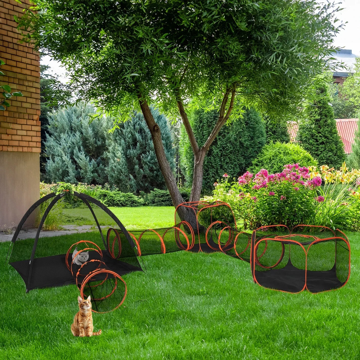 Outdoor Cat Enclosures for Indoor Cats, 6 in 1 Portable Cat Play Tent with Tunnels and Cat Houses for Indoor Outdoor, Cat Plaype