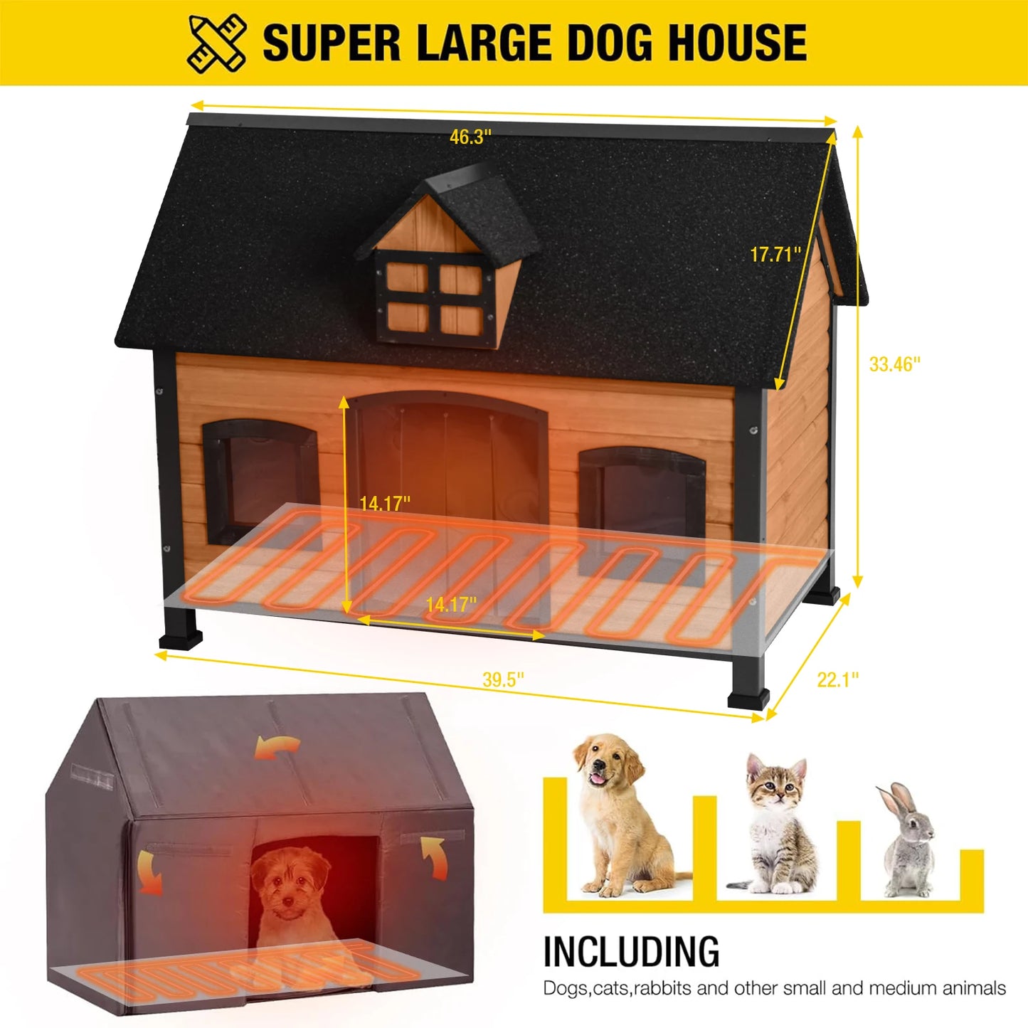 Zoropug Heated Outdoor Insulated Dog House With Heating Pad Inside