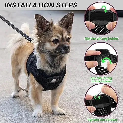 YTYIN Small Dog Harness With Airtag And Reflective Leash Set