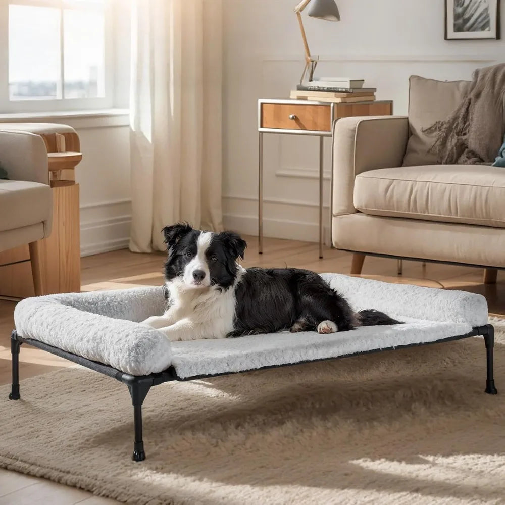 DAFIFY Elevated Cooling Dog Bed Removable Plush Bolster