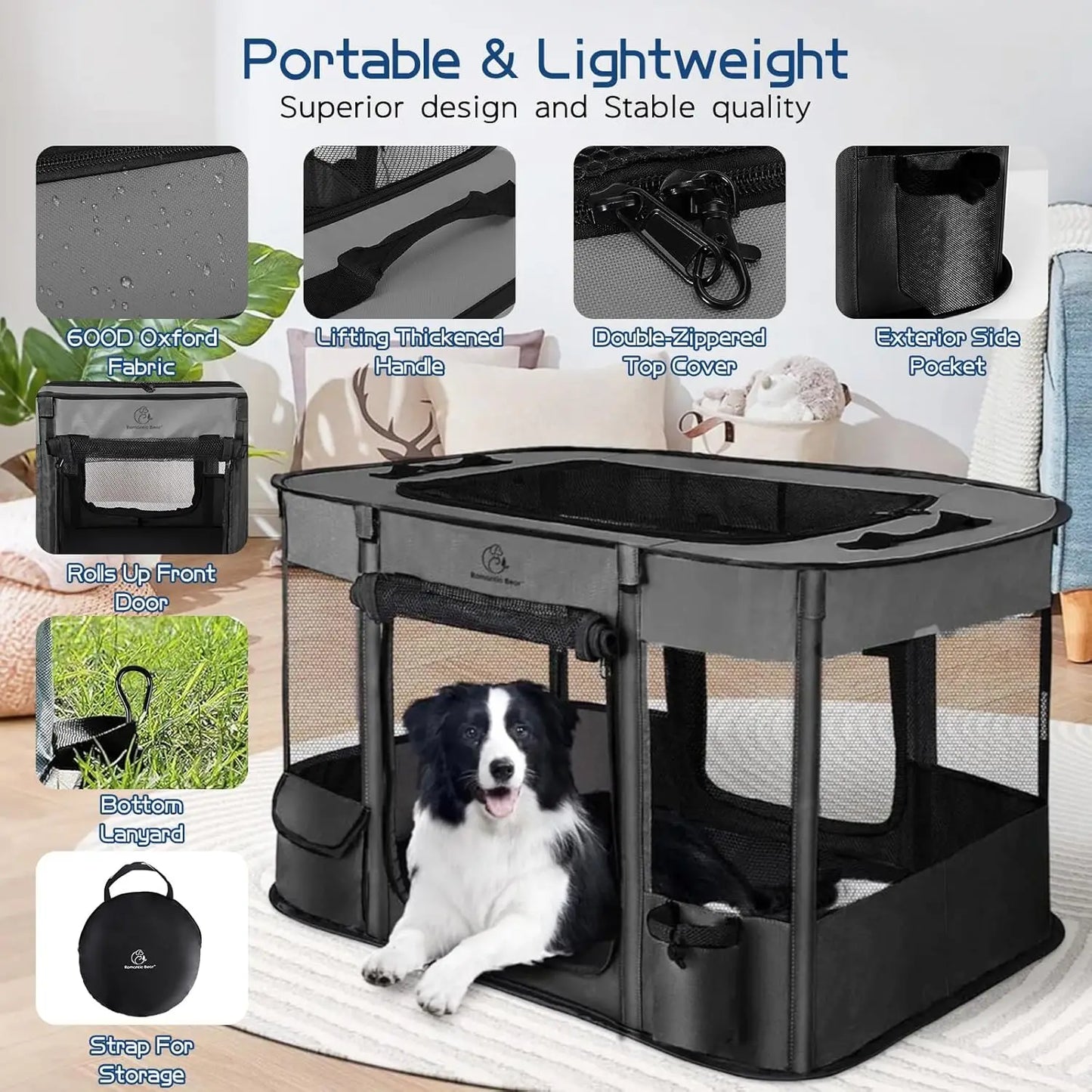 Zfgryim Foldable Pet Playpen With Water Resistant Cover