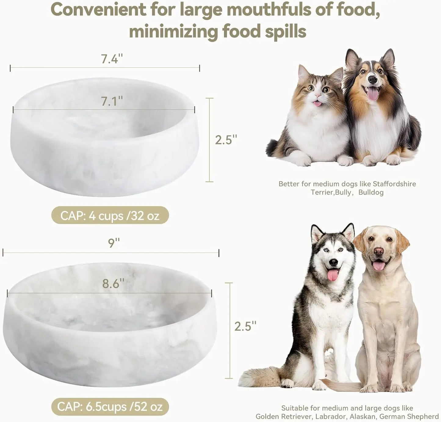 Marble Dog Bowl Non Slip Durable Ceramic Premium Pet Dish