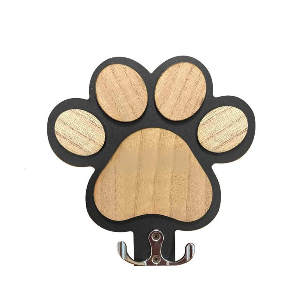 Paw Print Wooden Dog Leash Hanger Wall Hook Holder