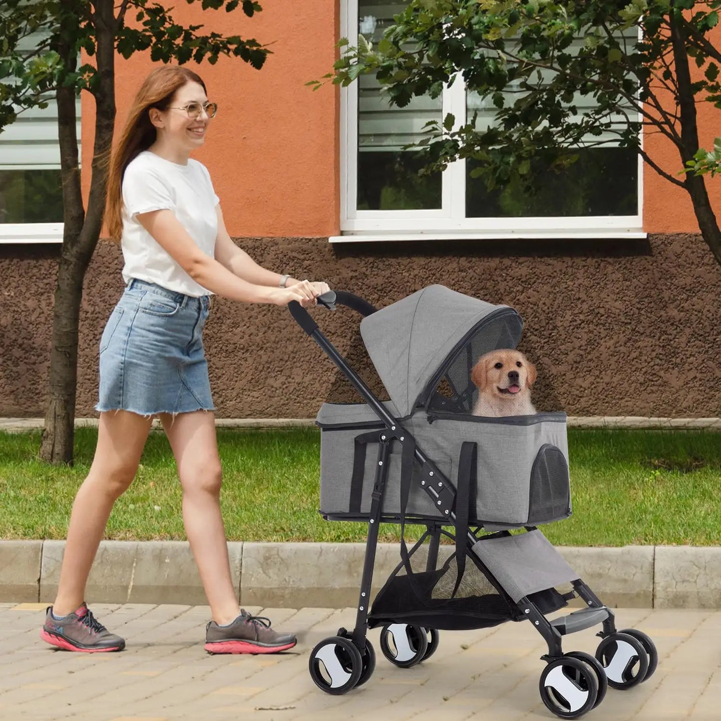 3-In-1 Pet Stroller With Detachable Carrier For Travel