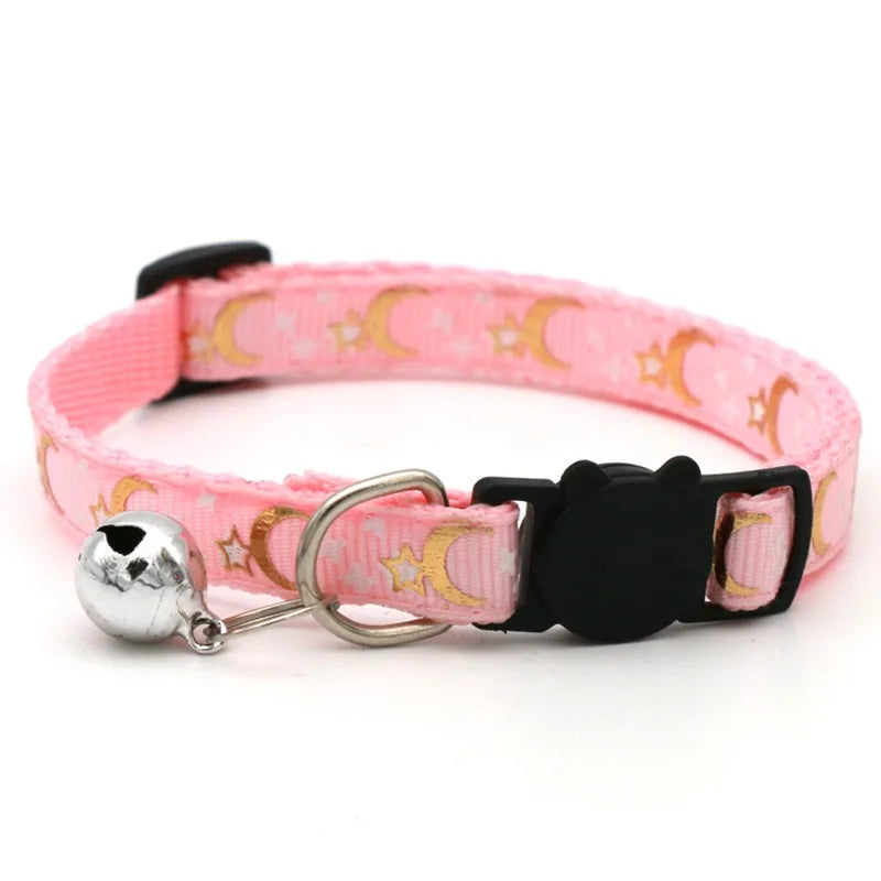 NONED Heart Charm Bell Cat Collar Elastic Adjustable Velvet