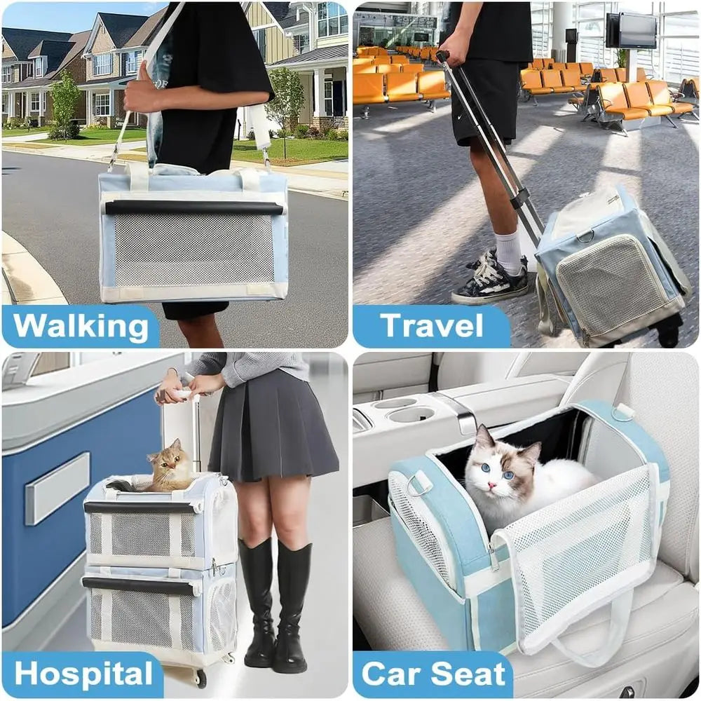 OVOZI Wheeled Double Cat Carrier And Pet Stroller Travel