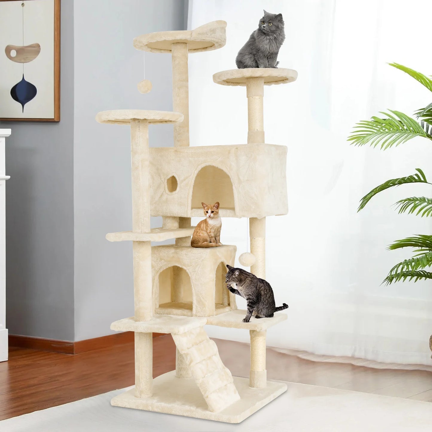 Cat Tree Tower With Sisal Scratching Posts And Dangling Ball