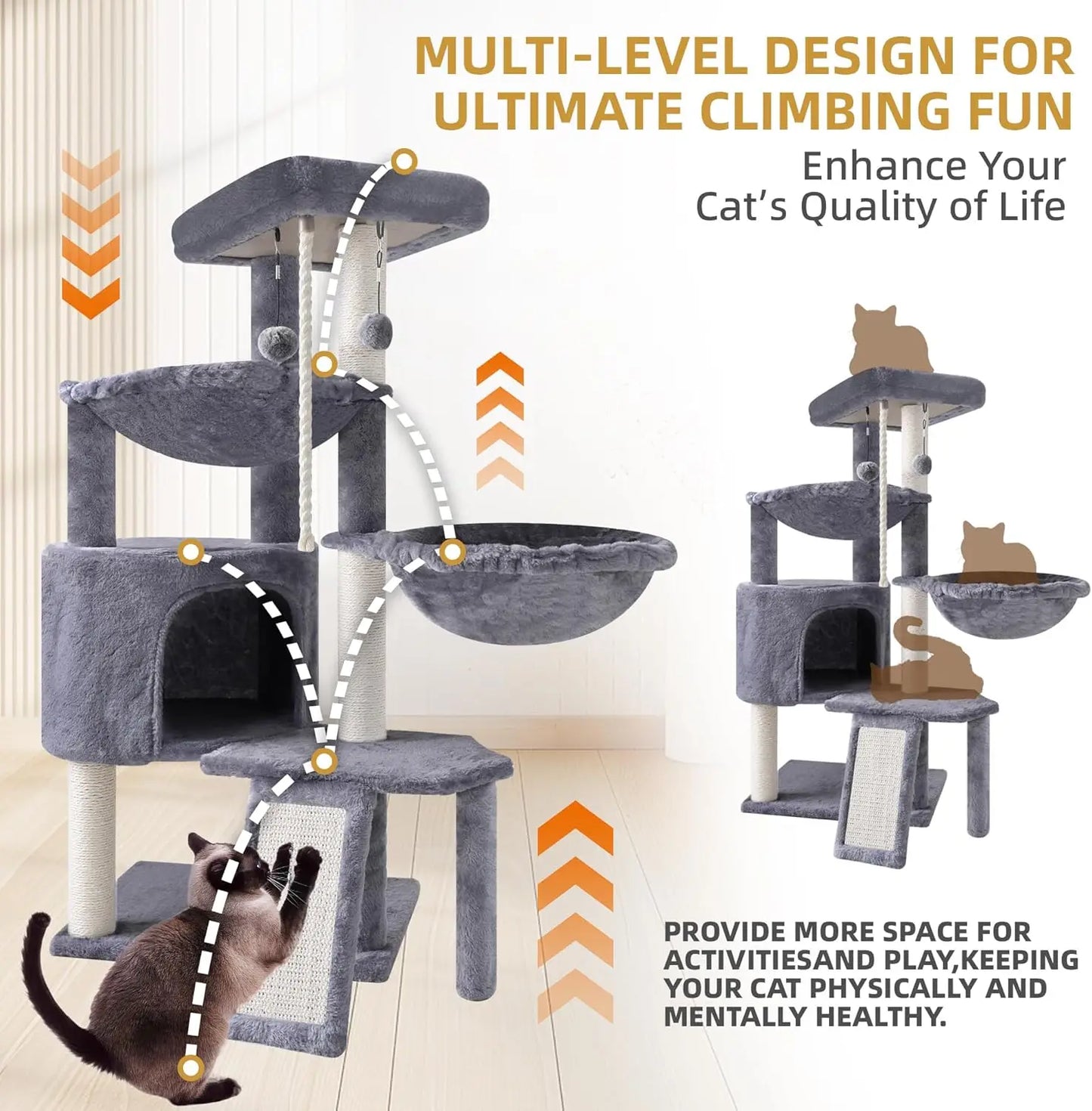Three-Tier Cat Tree With Condo And Hammocks For Play And Rest