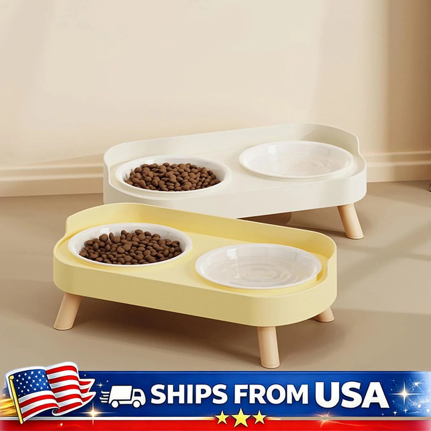 Elevated Dual Pet Bowl Set With Raised Stand