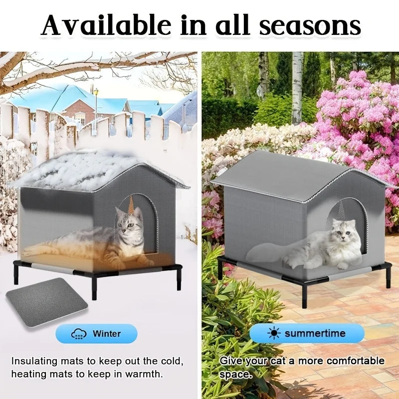 Outdoor Cat House With Stand Insulated Shelter And Blankets