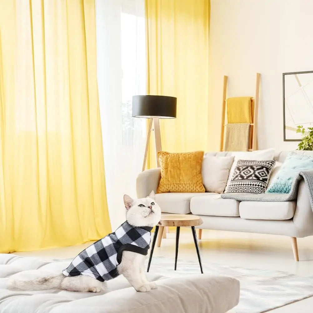 NONECN Plaid Cat Sweater Fleece Hoodie Vest