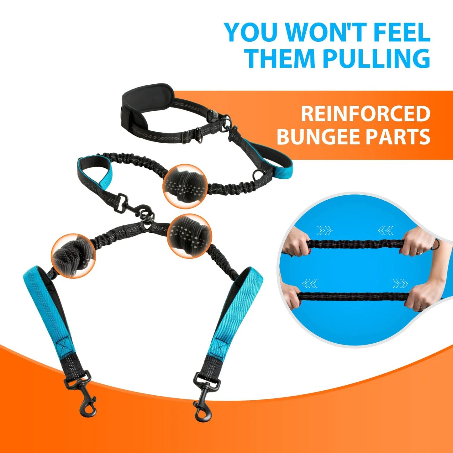 DCLOUD Hands Free Double Dog Leash For Two Dogs With Reflective Stitches