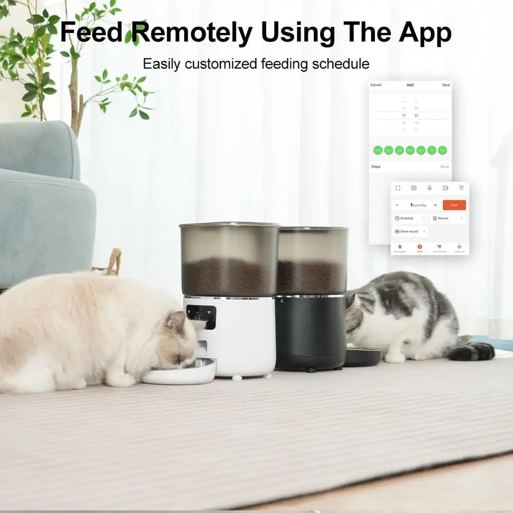 Automatic Cat Feeder With WiFi App Remote Feeding Large Capacity