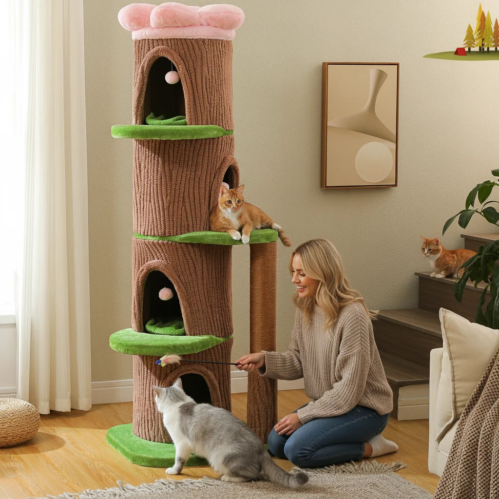 PEQULTICN Tall Cat Tower Forest Cat Tree With Flower Perch