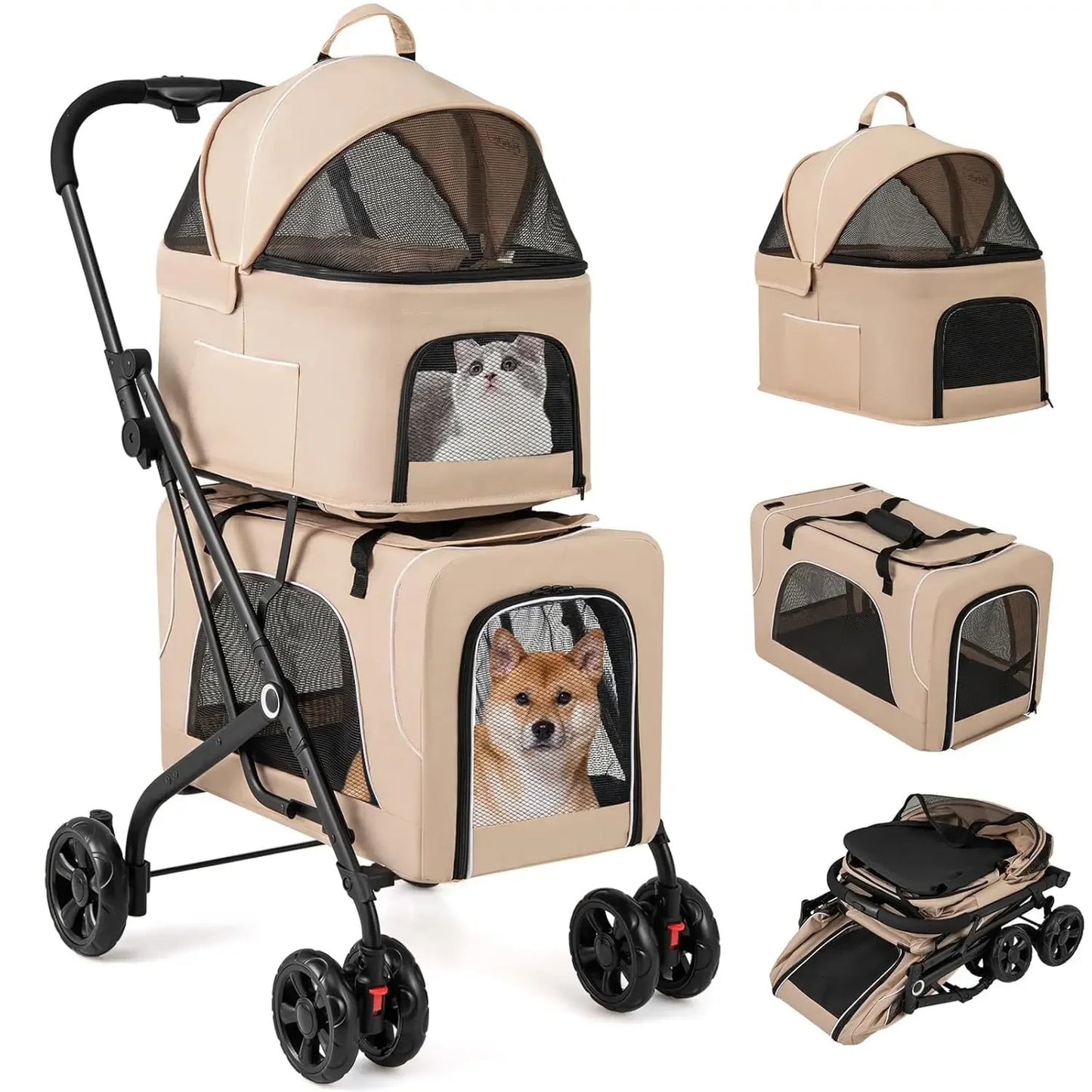 Cat Stroller With Removable Carrycot And Safety Belt