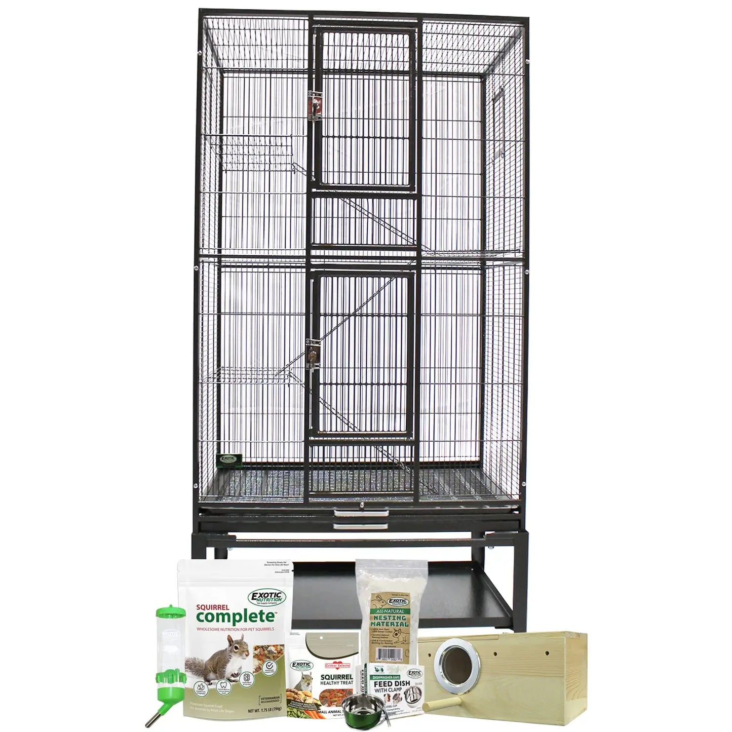 Congo Squirrel Cage Starter Kit With Food And Water Bottle