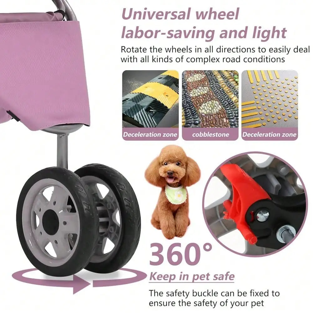Three Wheel Pet Stroller For Cats And Dogs Folding Carrier