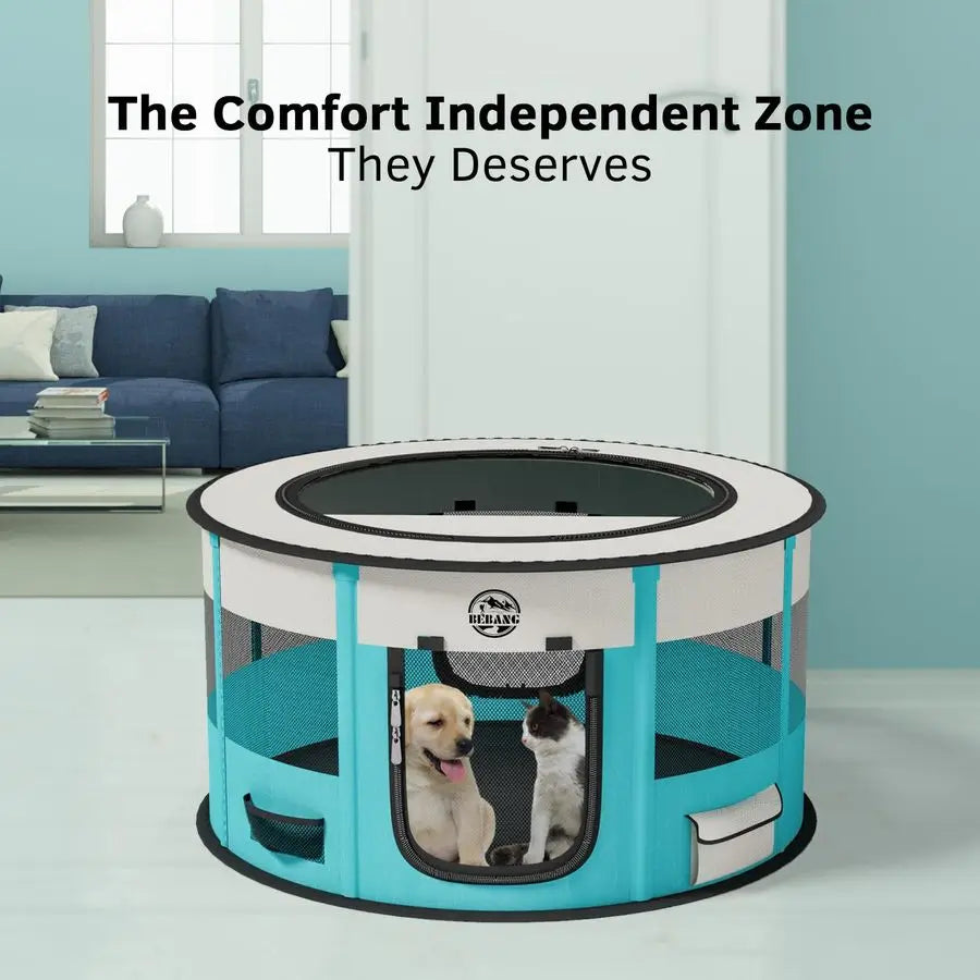 Foldable Pet Playpen For Dogs Indoor Outdoor Exercise Pen With Carrying Case