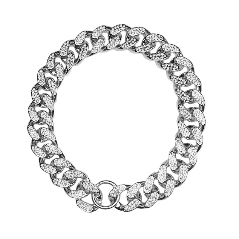 NONECN ABS Plastic Dog Collar Diamond Inlay Sparkle Necklace