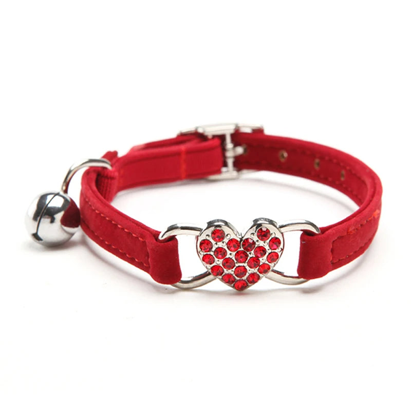 NONED Heart Charm Bell Cat Collar Elastic Adjustable Velvet