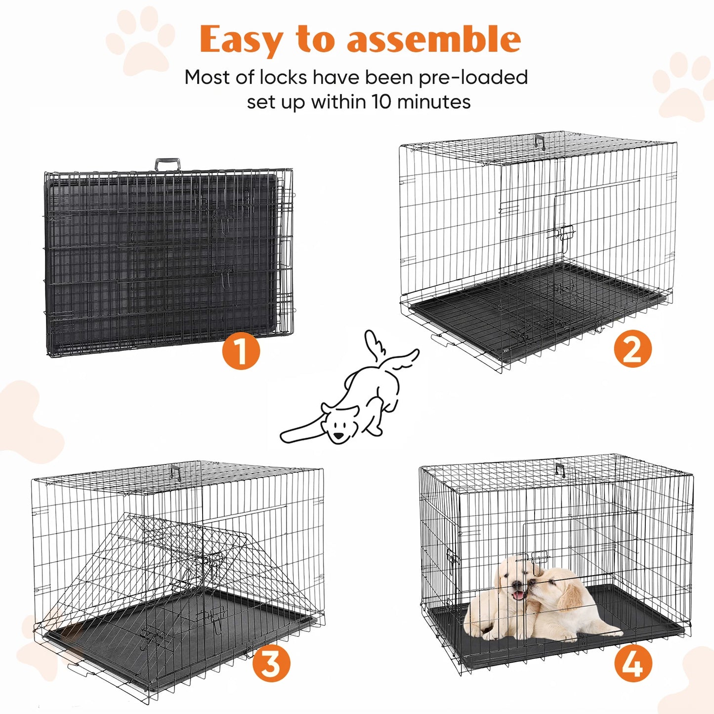 JHK Folding Metal Dog Cage With Leak Proof Pan
