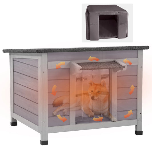 NONECN Insulated Wooden Cat House With Soft Liner Waterproof Roof