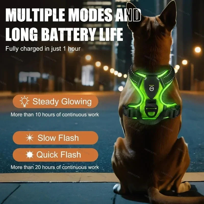 LED Luminous Dog Harness No Pull Adjustable Vest Harness Rechargeable
