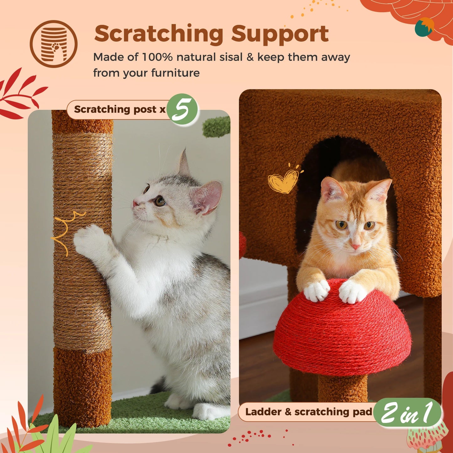 PETEPELACN Cat Tree Floor To Ceiling Tower With Condo Hammock