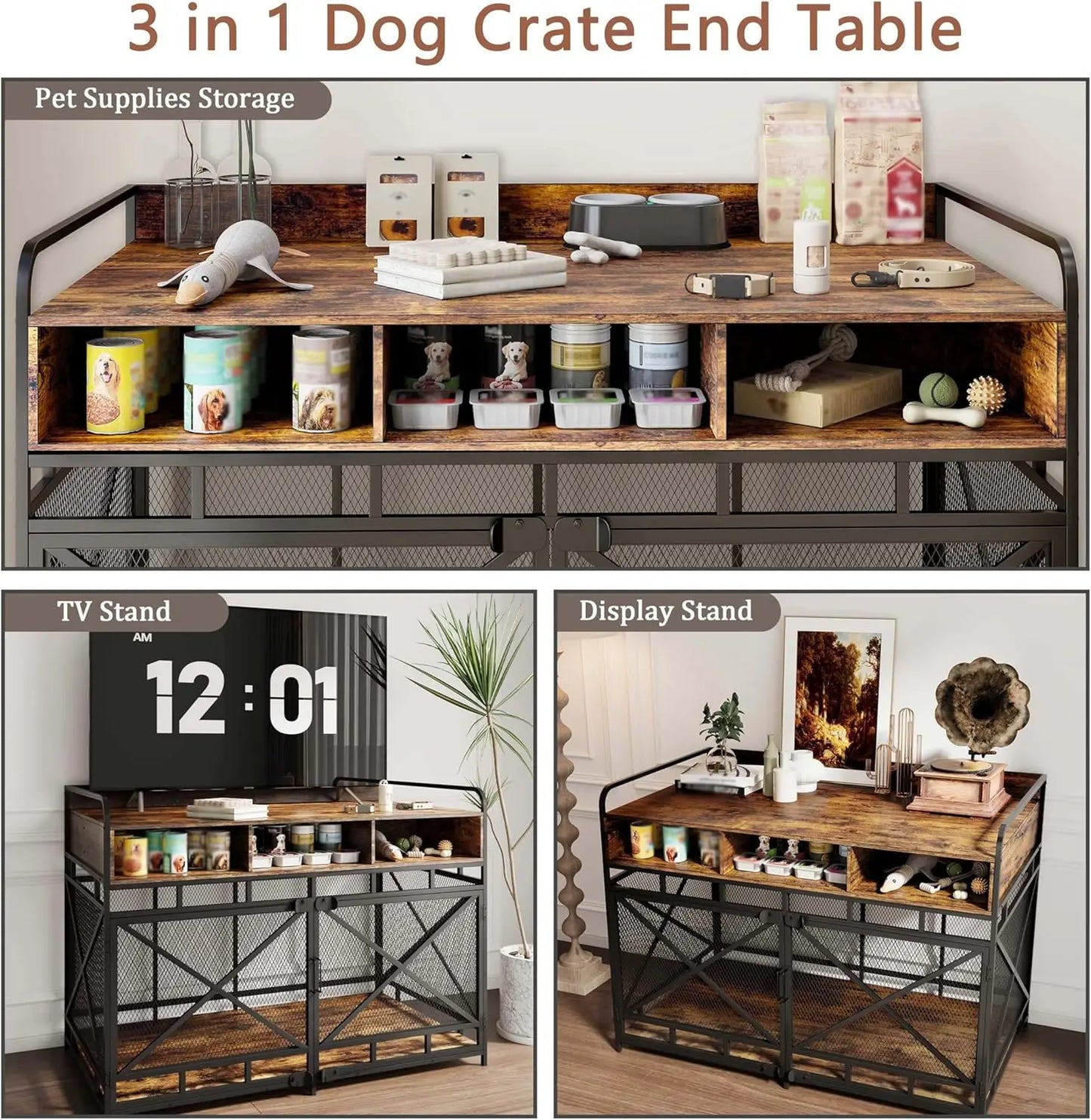 Heavy Duty Wooden Dog Crate End Table With Drawers