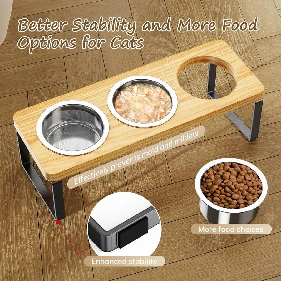 Elevated Tilted Cat Bowl Set With 3 Stainless Steel Bowls