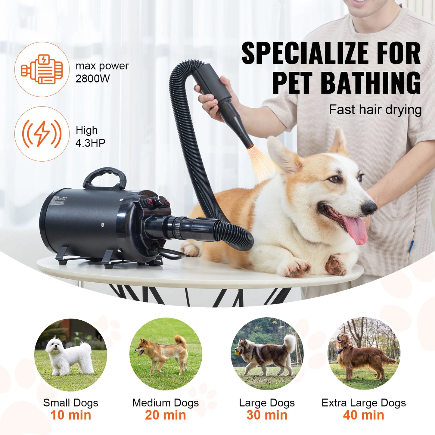 SucceBuy 2000W Dog Dryer Adjustable Speed Nozzles Grooming