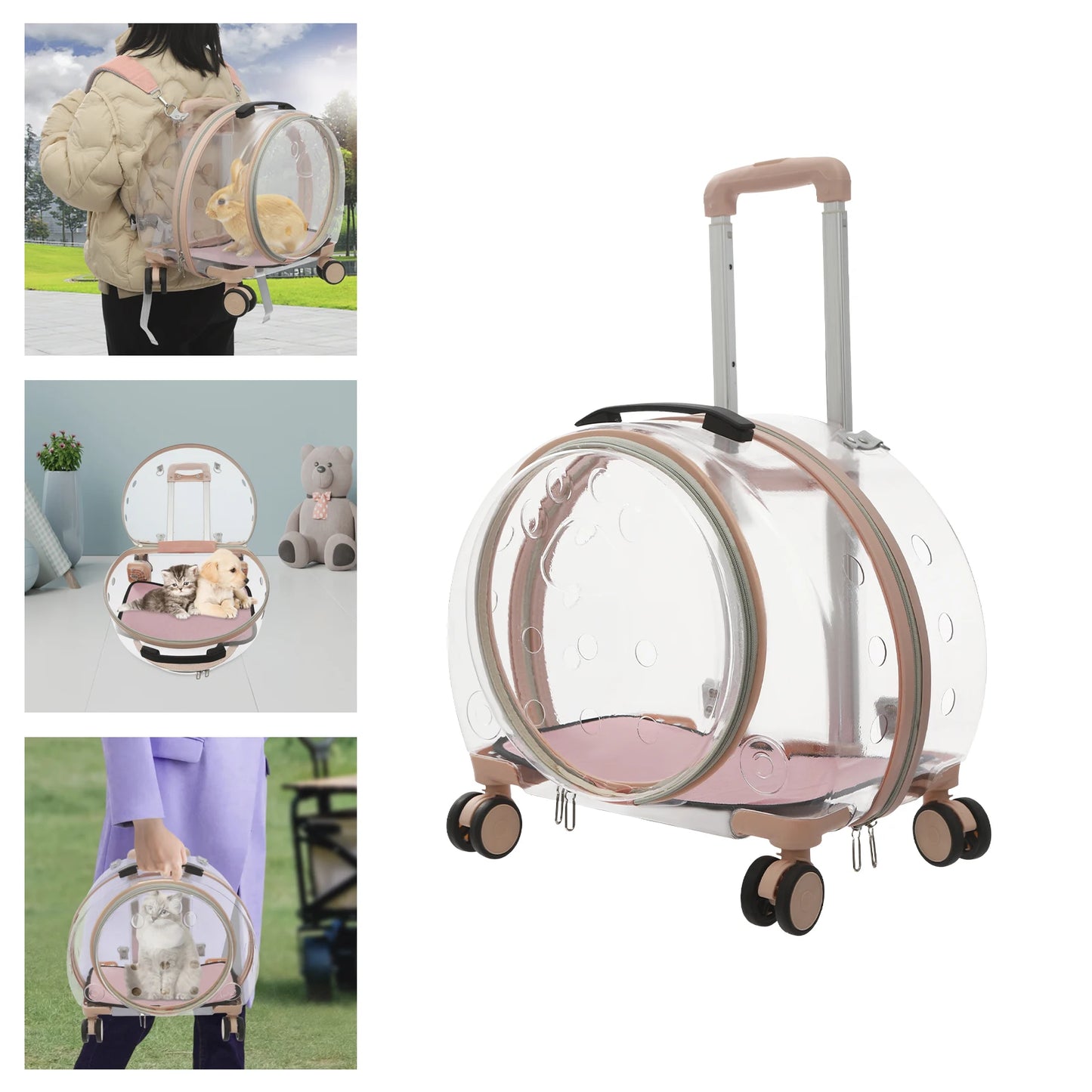 Breathable waterproof, Adjustable Cat Carrier with Rolling Wheels for cats weighing up to 19.84 lbs