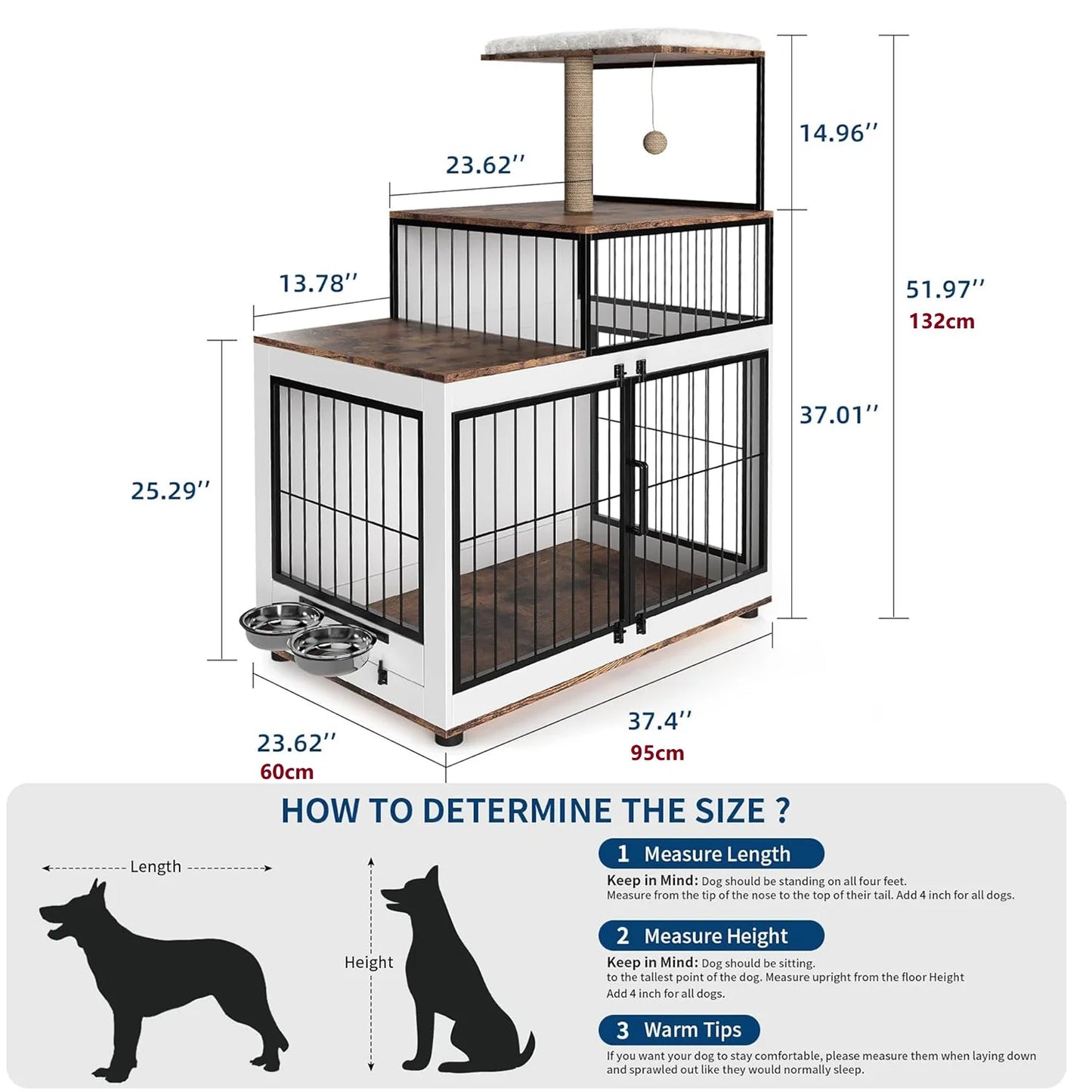 HiMISS Dog Crate Furniture With Cat Tower And Shelves