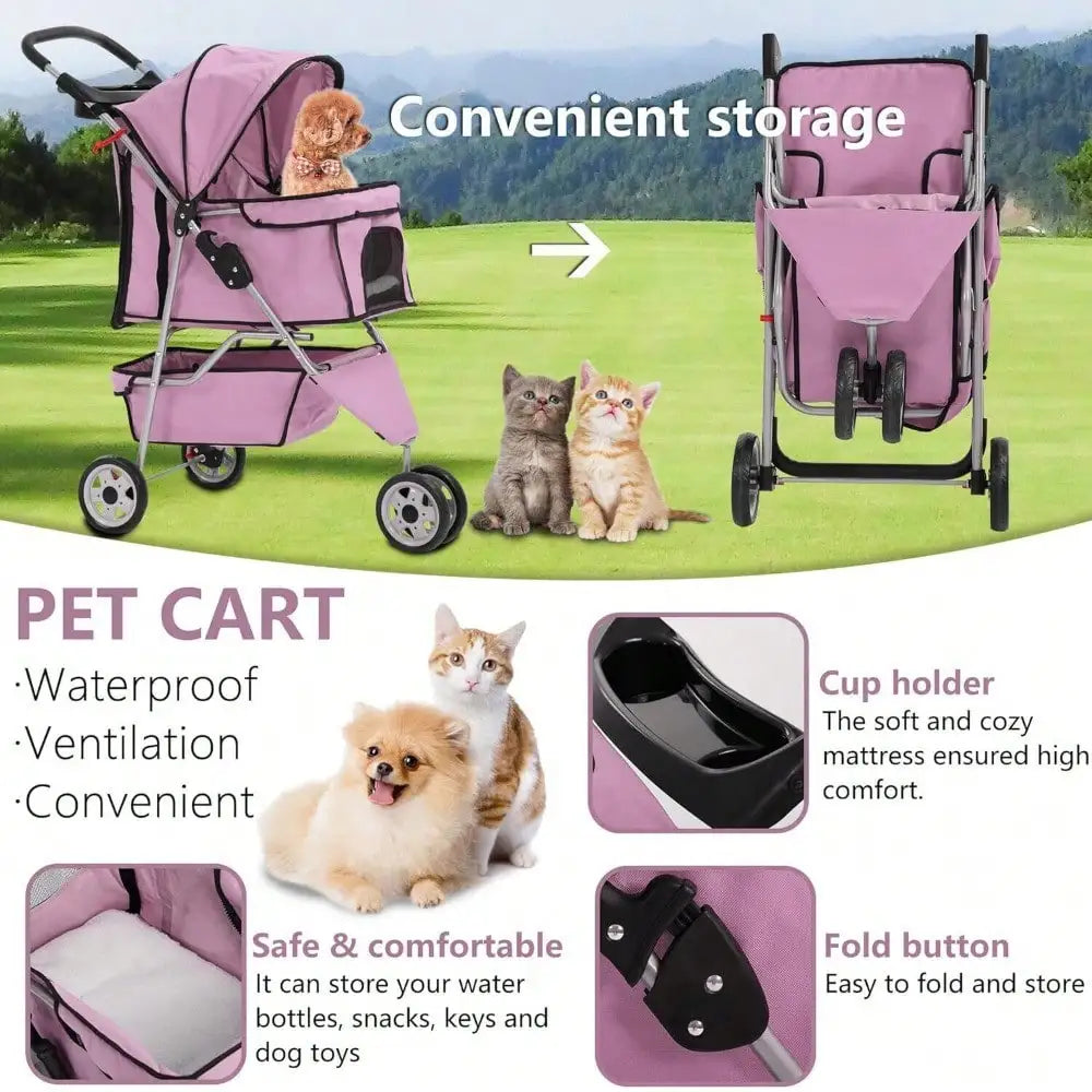 Three Wheel Pet Stroller For Cats And Dogs Folding Carrier